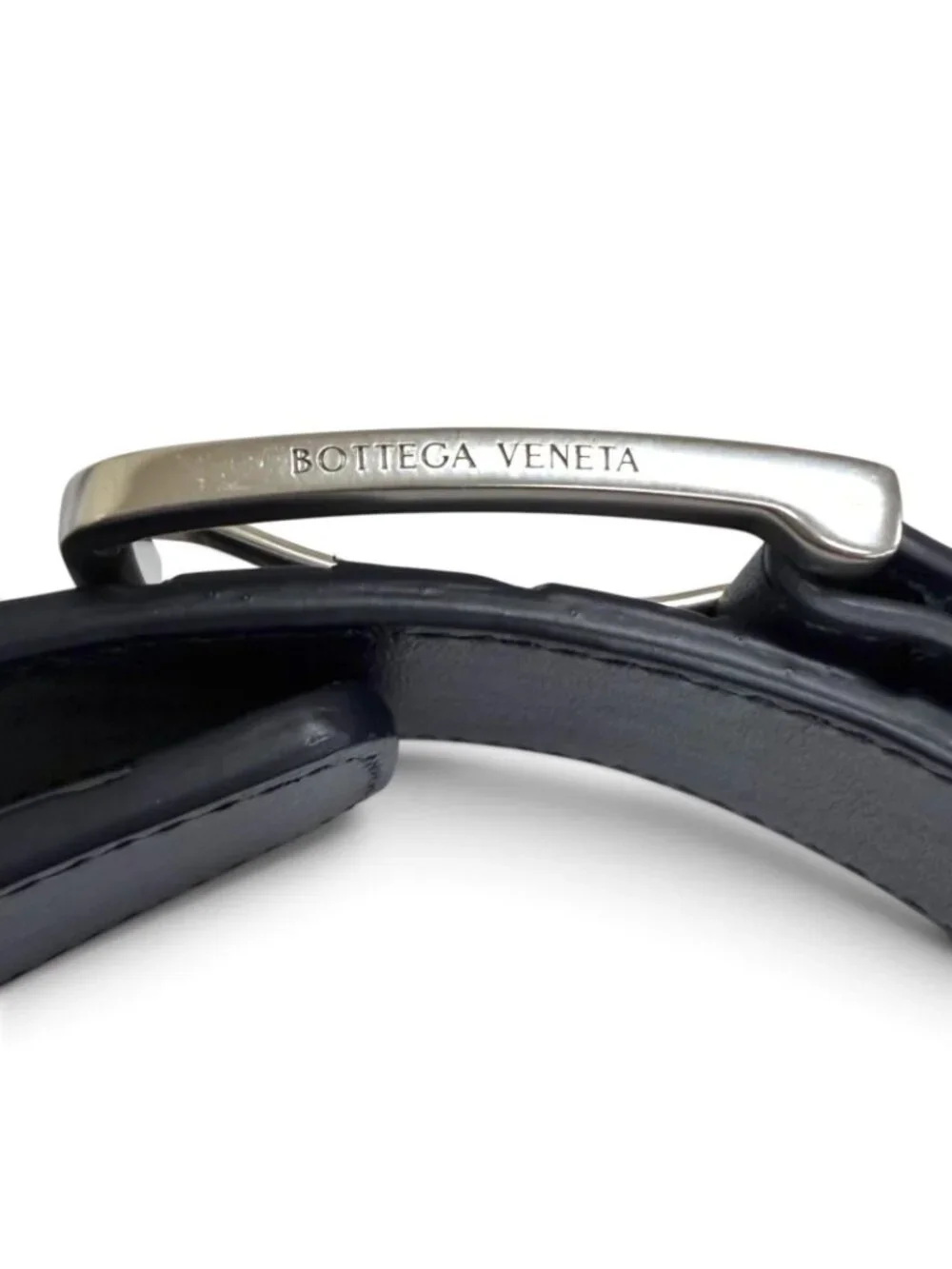 Bottega Veneta Intrecciato Leather Belt Navy Silver 95
